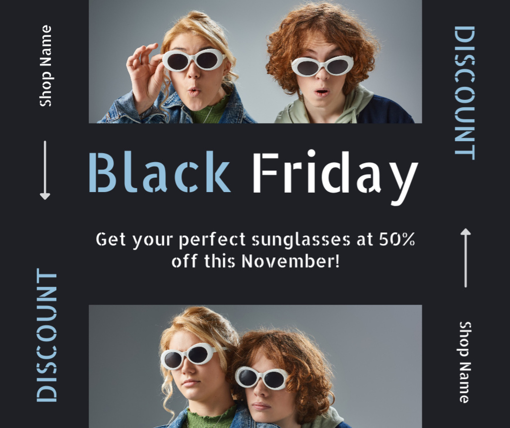 Black Friday Discounts on Trendy Eyewear Facebook Πρότυπο σχεδίασης