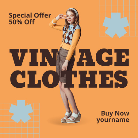 Woman in preppy vintage clothes Instagram AD Design Template