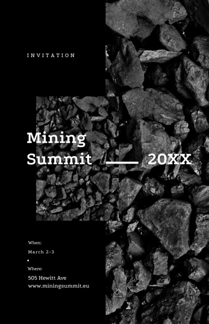 Mining Summit Announcement on Black With Coal Invitation 5.5x8.5inデザインテンプレート