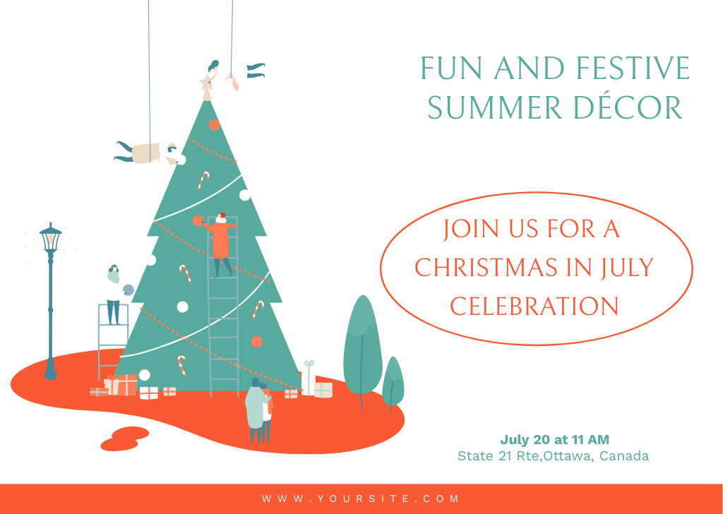 Holiday Decor Ad for Christmas in July Postcard Design Template