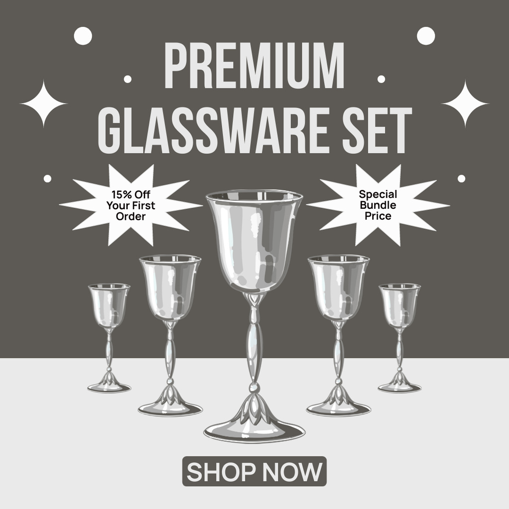 Various Sizes Glass Drinkware With Bundle Price Instagram Design Template