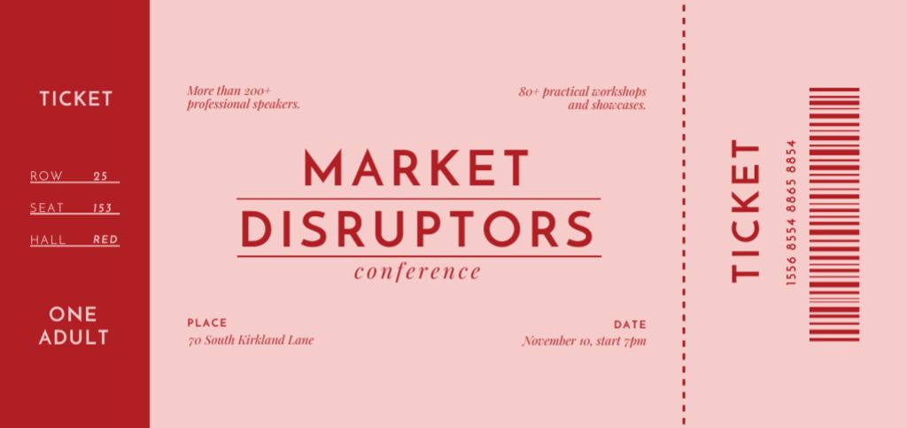 Marketing Conference Announcement In Red Ticket DL Design Template