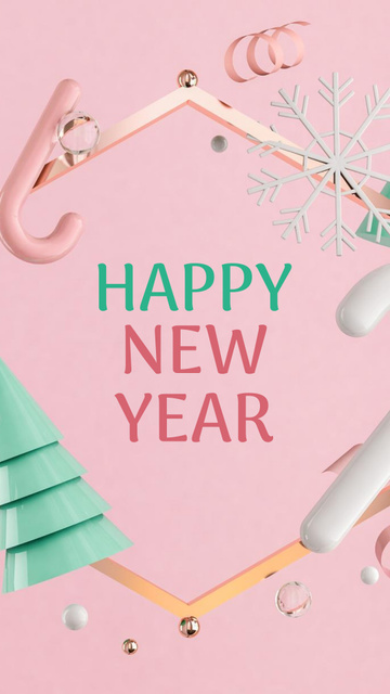 Designvorlage Wishing Happy New Year In Pink With Baubles für Instagram Story