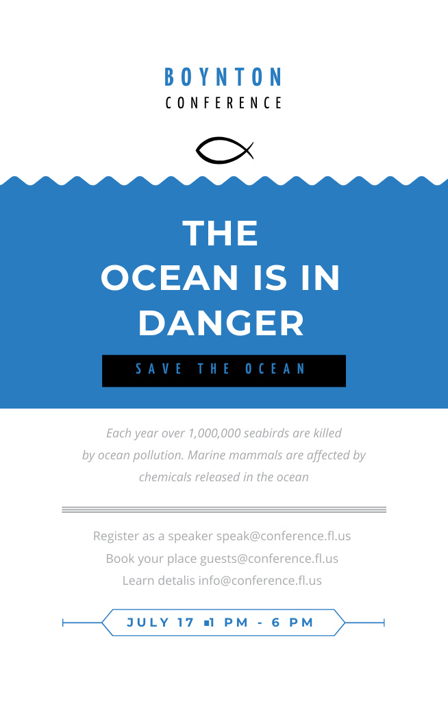 Ecology Conference on Ocean Problems Invitation 4.6x7.2in Tasarım Şablonu