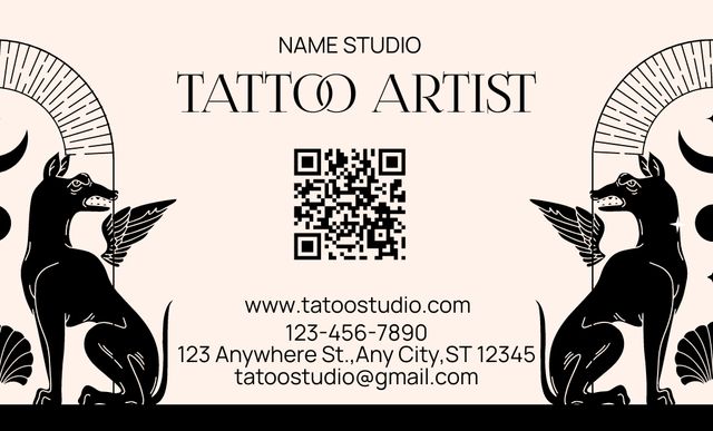 Tattoo Studio Service Offer With Mythical Animals Business Card 91x55mmデザインテンプレート