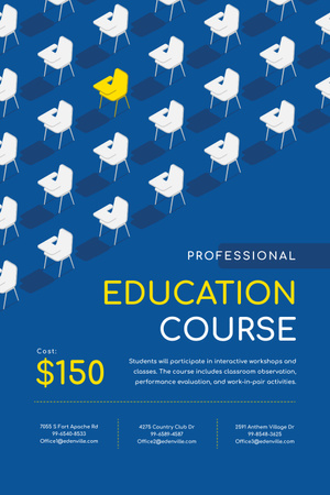 Education Course Promotion with Desks in Rows Pinterest Modelo de Design