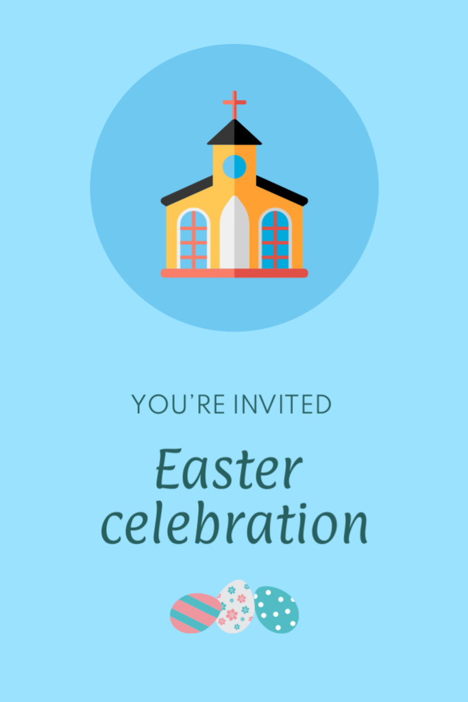 Easter Observing Invitation with Cute Illustration on Blue Flyer 4x6in Design Template