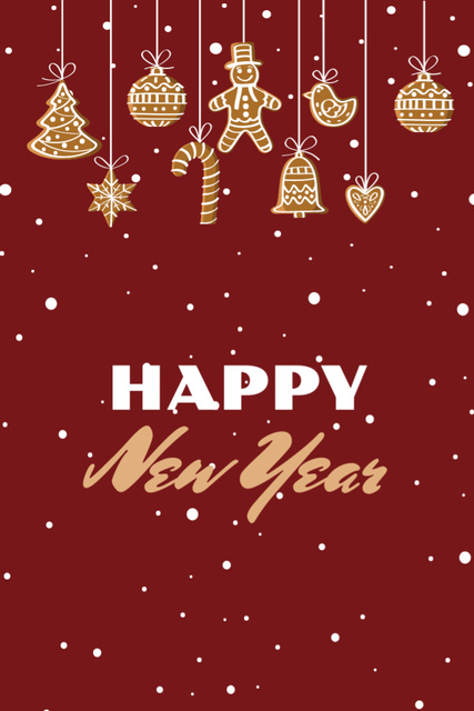 Warm New Year Greeting on Red Postcard 4x6in Vertical Design Template
