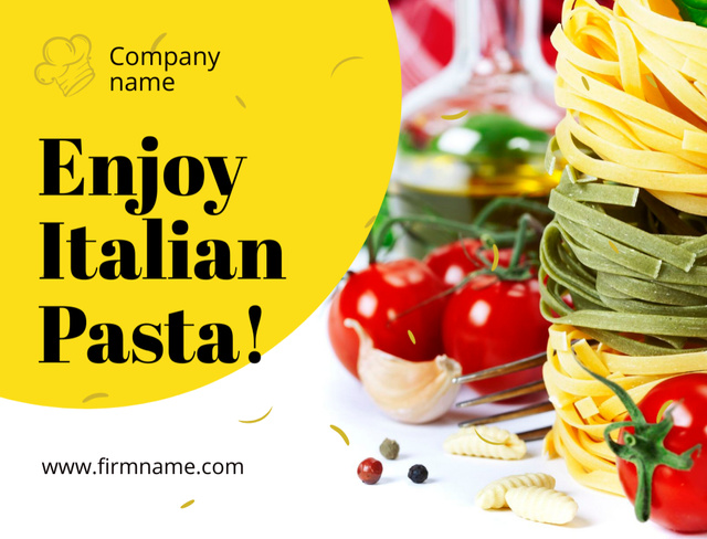 Ontwerpsjabloon van Postcard 4.2x5.5in van Delicious Italian Pasta Promotion With Ingredients