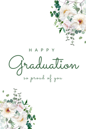 Happy Graduation Greeting With Flowers Postcard 4x6in Vertical Design Template