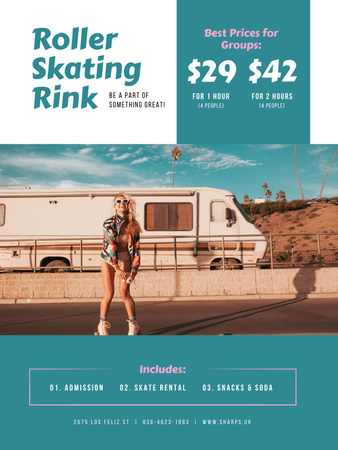 Roller Skating Rink Offer with Girl in Roller Skates Poster 36x48in Πρότυπο σχεδίασης