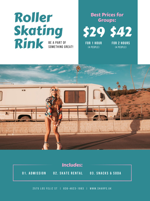 Roller Skating Rink Offer with Girl in Roller Skates Poster 36x48in Design Template
