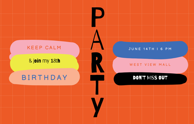 Birthday Party Announcement on Orange Invitation 4.6x7.2in Horizontalデザインテンプレート