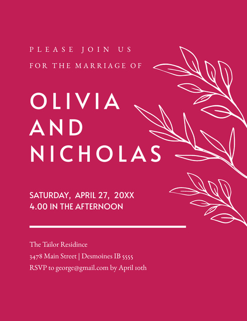 Wedding Celebration Announcement on Vivid Pink Invitation 13.9x10.7cm – шаблон для дизайну