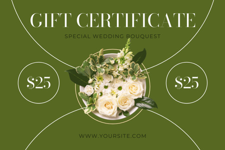 Plantilla de diseño de ramo de boda con rosas blancas Gift Certificate 