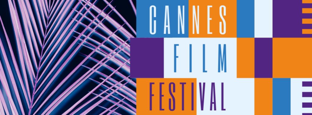 Cannes Film Festival Ad with Purple Palm Branches Facebook coverデザインテンプレート