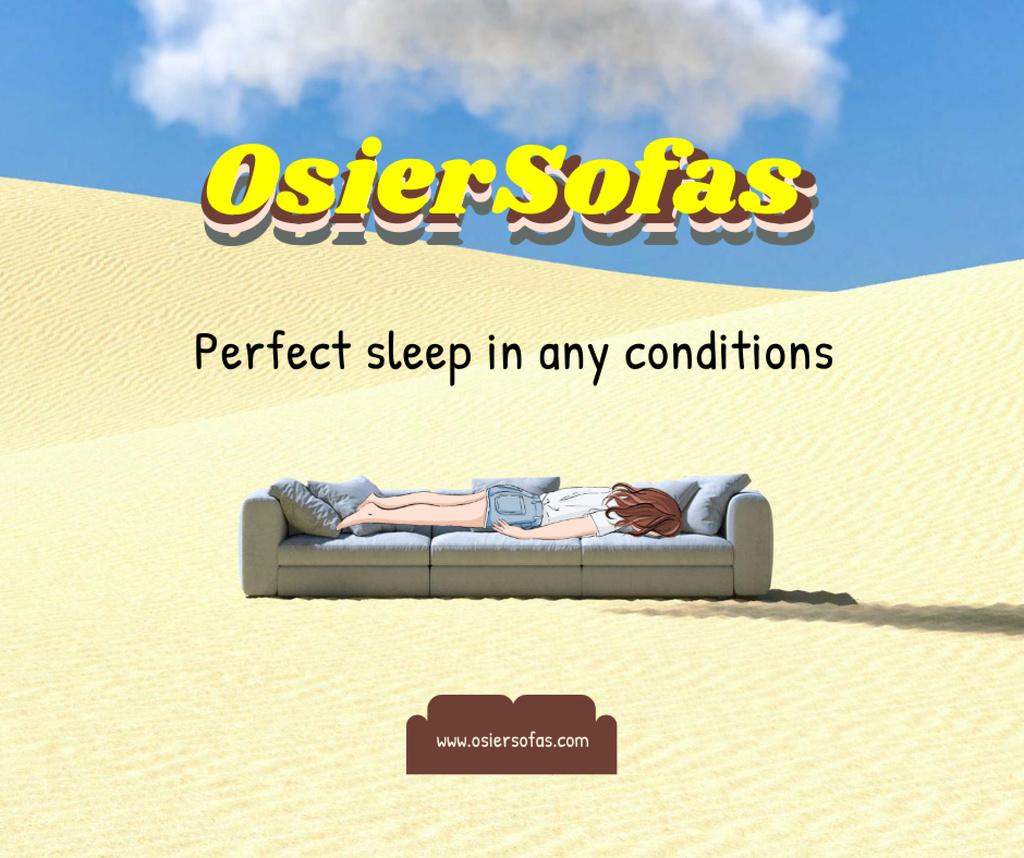 Funny Illustration of Sofa in Desert Facebook Modelo de Design