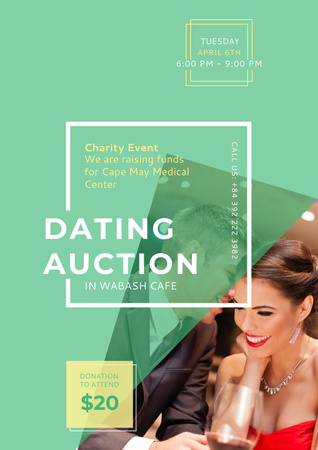 Ontwerpsjabloon van Poster van Dating Auction Announcement with Smiling Woman