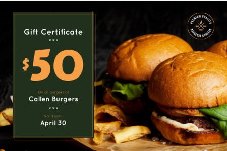 Fast Food Offer with Tasty Burgers and Fries Gift Certificate Design Template