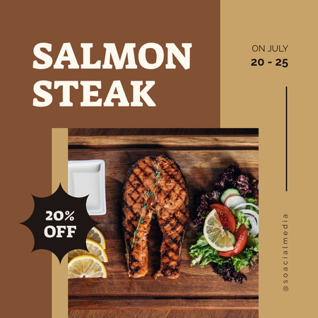 Ontwerpsjabloon van Instagram van Salmon Steak Offer with Lemon Slices