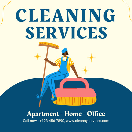 Plantilla de diseño de Servicios de limpieza del hogar con escoba y cepillo de lavado. Instagram AD 