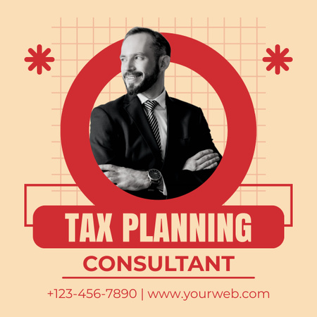 Services of Tax Planning Consultant with Friendly Businessman LinkedIn post Design Template