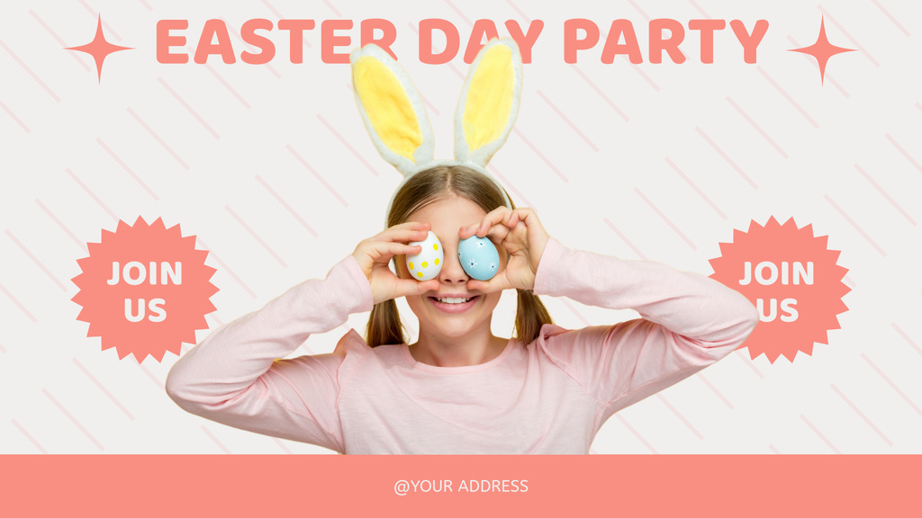 Template di design Easter Party Ad with Cute Little Girl Holding Dyed Eggs FB event cover