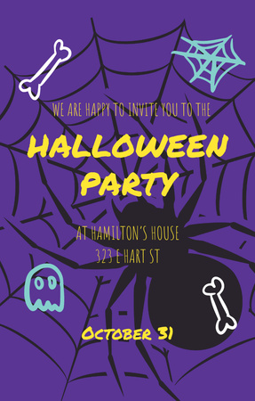 Halloween Party Announcement With Spider In Web Invitation 4.6x7.2in Design Template