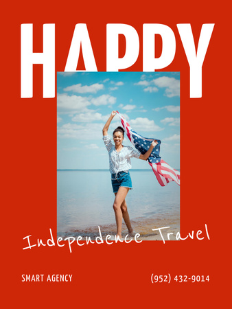 USA Independence Day Tours with Woman holding American Flag Poster 36x48inデザインテンプレート