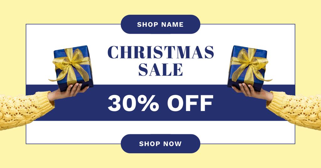 Amusing Christmas Gifts Sale Blue and Yellow Facebook AD Πρότυπο σχεδίασης