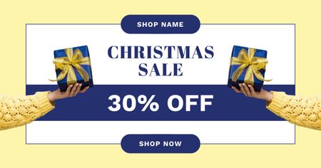 Распродажа забавных рождественских подарков синего и желтого цвета Facebook AD – шаблон для дизайна