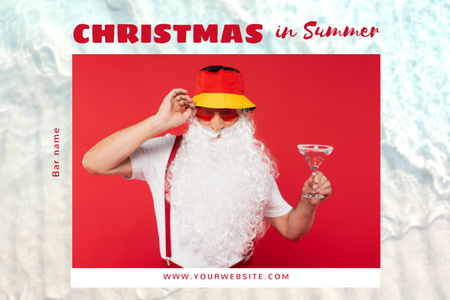Handsome Man in Santa Costume Holding Glass of Cocktail Postcard 4x6in Design Template