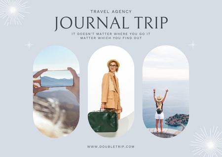 Ontwerpsjabloon van Card van Collage van reizigers op grijze elegante advertentie