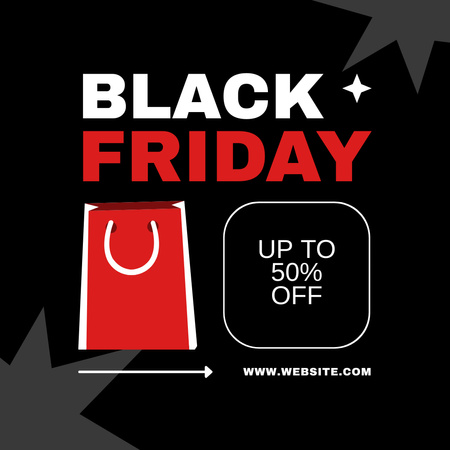 Black Friday Sale with Red Shopping Bag Instagram Design Template
