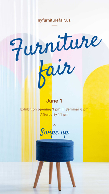 Furniture Expo Annoucement with Blue minimalistic chair Instagram Story Design Template