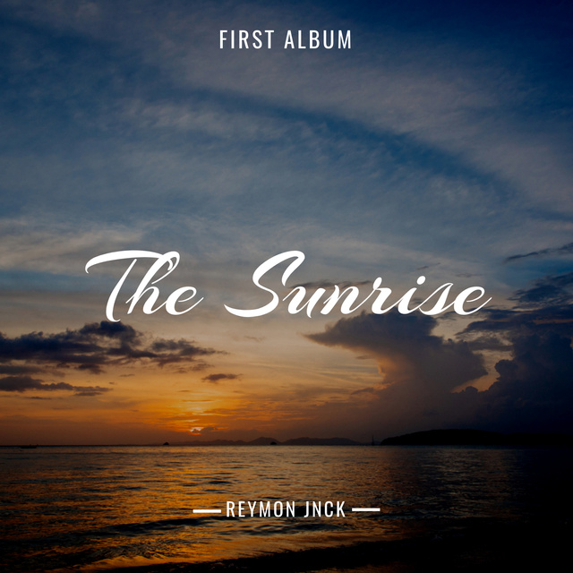 New Album Announcement with Sunrise on Ocean Album Cover Šablona návrhu