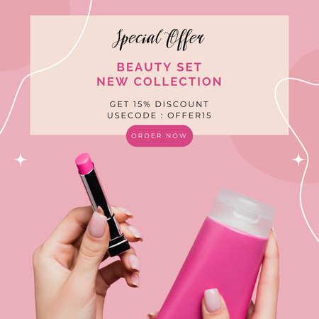 Ontwerpsjabloon van Instagram AD van Special Offer for New Arrival of Lipstick and Creams