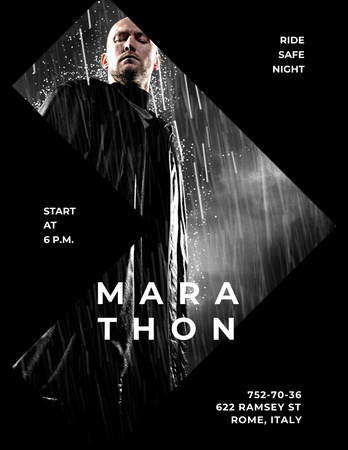 Film Marathon Ad Man with Gun under Rain Flyer 8.5x11in Design Template