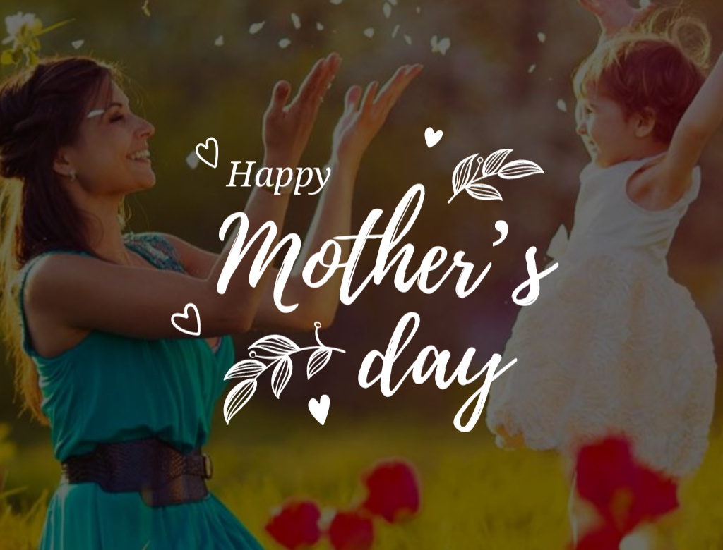 Happy Mother's Day with Mother playing with Daughter Postcard 4.2x5.5in Design Template