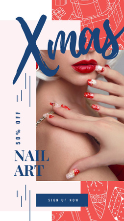 Woman with red lips and nails on Christmas Instagram Story Design Template