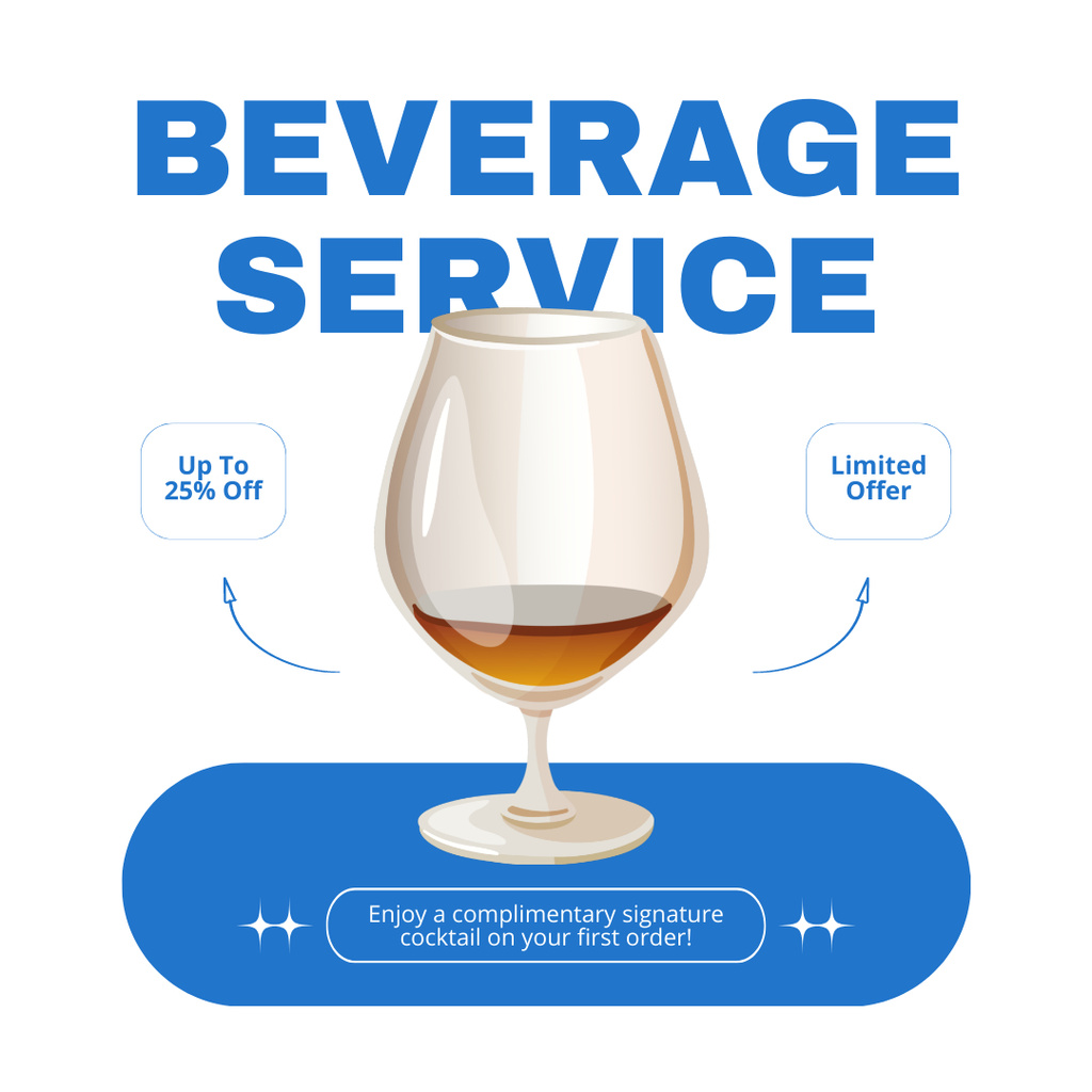 Beverage Catering Services with Illustration of Wineglass Instagram Design Template