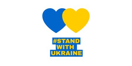 Hearts in Ukrainian Flag Colors and Phrase Stand with Ukraine Twitter Design Template