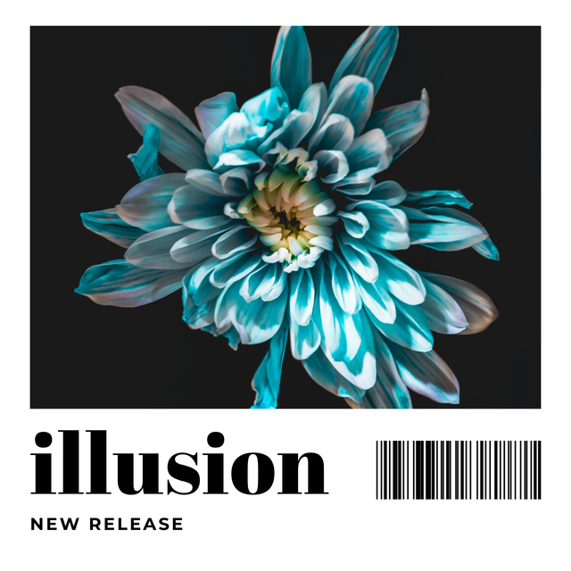 Fantasy Flower on Black Background Album Cover Modelo de Design