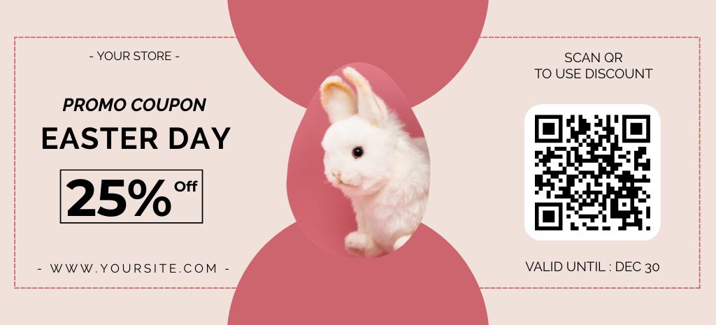 Easter Day Promo with White Decorative Rabbit Coupon 3.75x8.25in Design Template