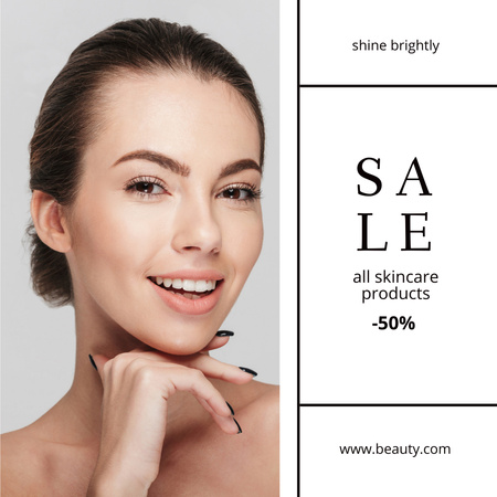 Sale of Skincare Products with Woman with Glowing Face Instagram Šablona návrhu
