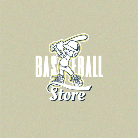 Baseball Store Emblem with Player Logo 1080x1080px Design Template