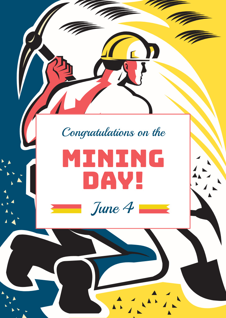 Mining Day Congratulations With Illustration Postcard A6 Vertical Design Template