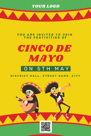 Cinco de Mayo Ad with Two Peppers in Sombrero Invitation 6x9in Design Template