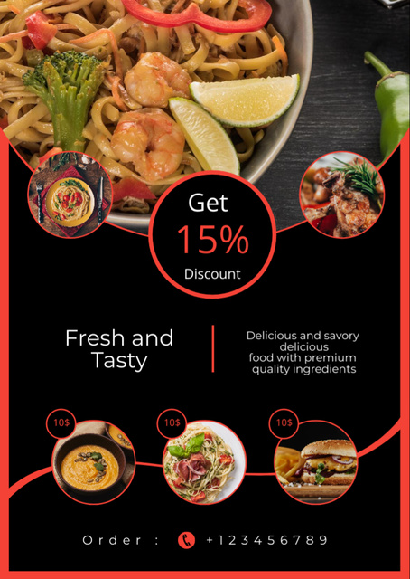 Ontwerpsjabloon van Flyer A6 van Get Discount on Delicious and Fresh Food