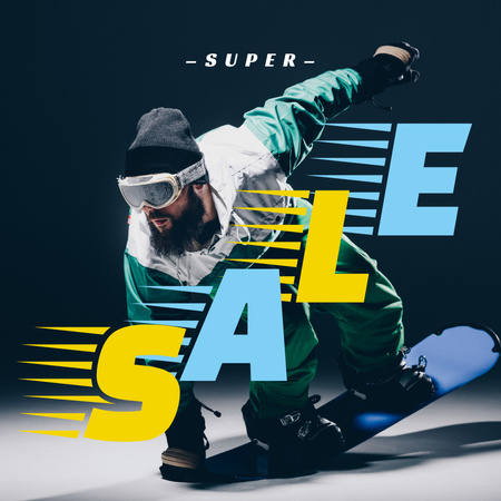 Sale Offer with Man riding snowboard Instagram Design Template